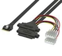 SlimSAS SFF-8654 8i转U.2 2SFF-8639＋大4P 带耳朵硬盘高速线